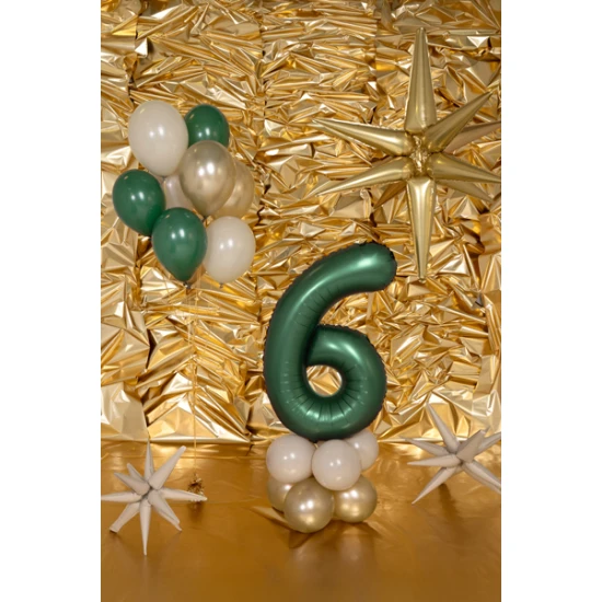 Party Deco Balón Číslo 6 Tmavě zelený 86 cm Elegantní balón na 6. narozeniny – tmavě zelená v hlavní roli