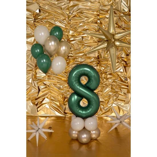 Party Deco Balón Číslo 8 Tmavě zelený 86 cm Elegantní balón na 8. narozeniny – tmavě zelená v hlavní roli