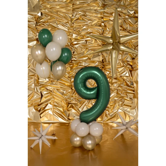 Party Deco Balón Číslo 9 Tmavě zelený 86 cm Elegantní balón na 9. narozeniny – tmavě zelená v hlavní roli