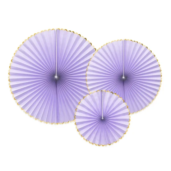 Rozety Yummy light lilac – 3 fialové papírové rozety v pastelových odstínech pro výzdobu oslav