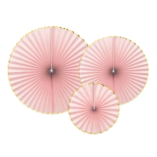 Rozety Yummy light pink – 3 růžové papírové rozety v pastelových odstínech pro výzdobu oslav