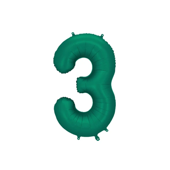 Party Deco Balón Číslo 3 Tmavě zelený 86 cm Elegantní balón na 3. narozeniny – tmavě zelená v hlavní roli