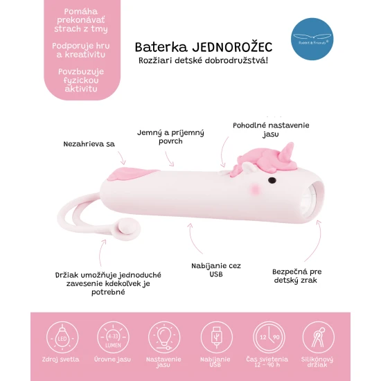 Baterka s měkkým silikonovým povrchem, ideální pro večerní dobrodružství a dětskou zábavu