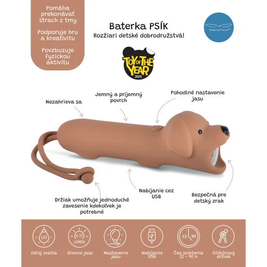 Baterka s měkkým silikonovým povrchem, ideální pro večerní dobrodružství a dětskou zábavu
