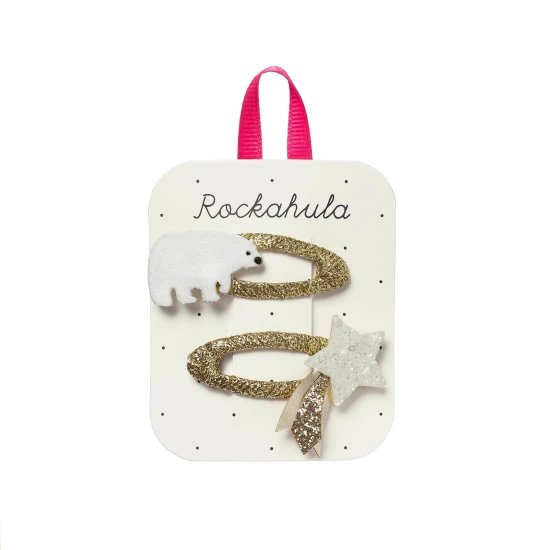 Sponky do vlasů Polární medvěd – 2ks Sponky do vlasů Polární medvěd – 2ks, sametový medvěd a třpytivá hvězda