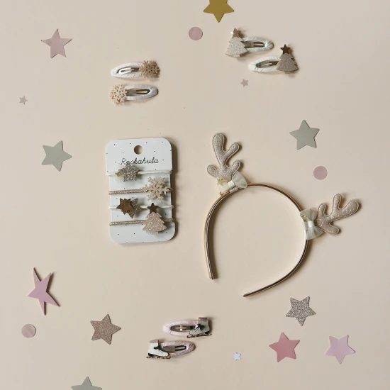 Rockahula Kids Čelenka Sob Zlatá Čelenka s vánočním motivem s designem sobích paroh.