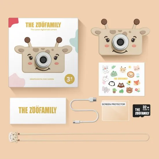 Dětský digitální fotoaparát pro každou cestu s motivem žirafy.