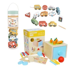 Zvýhodněný set pro jemnou motoriku Montessori box 4 v 1 a Navlékání Doprava