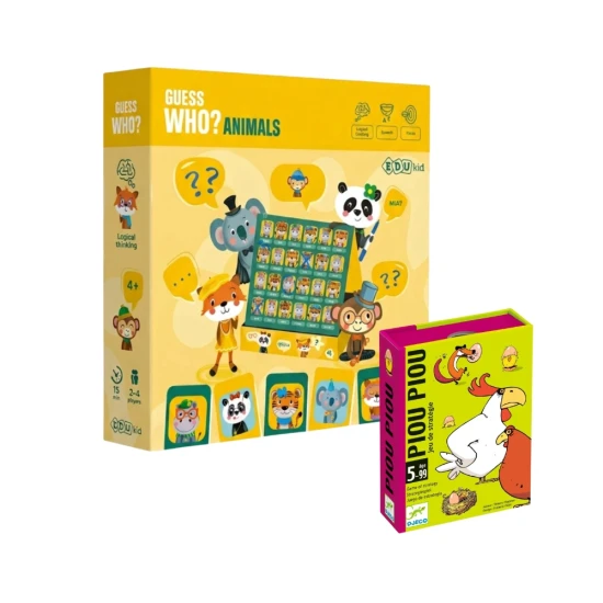 Zvýhodněný set rodinných her – Hádej kdo? Zvířátka a Piou Piou