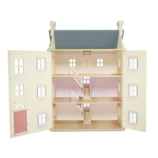 Velký čtyřpatrový ručně malovaný domeček pro panenky je vyroben z přírodních materiálů a je detailně zpracován.