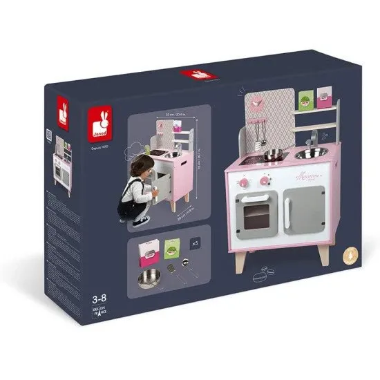 Dřevěná kuchyňka Macaron růžová bílá