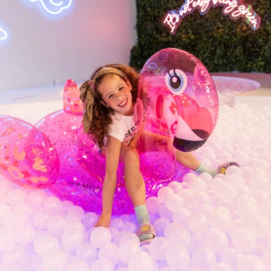 Nafukovací lehátko Plameňák neonový se třpytkami 150 cm