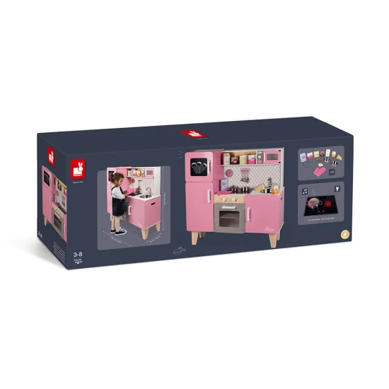 Dřevěná kuchyňka Macaron růžová velká