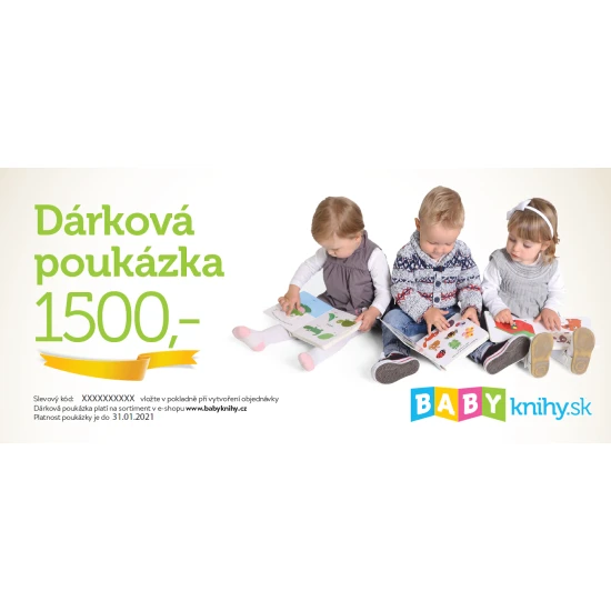 Dárková elektronická poukázka v hodnotě 1500 CZK pro děti a rodiče – nákup na babyknihy.cz.
