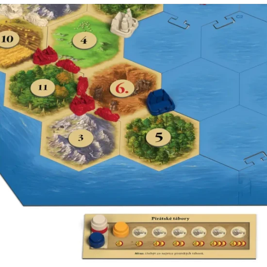 Rozšíření Catan s novými ostrovy, pirátskými tábory a obchodováním s kořením a rybami.