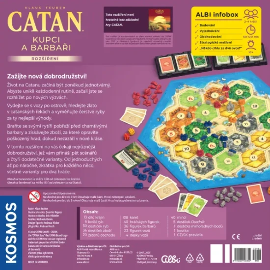 Rozšíření Catan Kupci a barbari s novými scénáři, obchodováním a obranou před barbary.