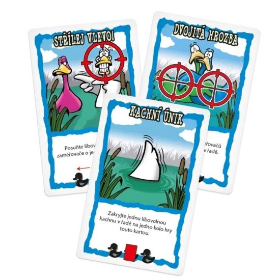 Karetní hra Střelené kachny ve které se kachny musí bránit před střelenými myslivci!