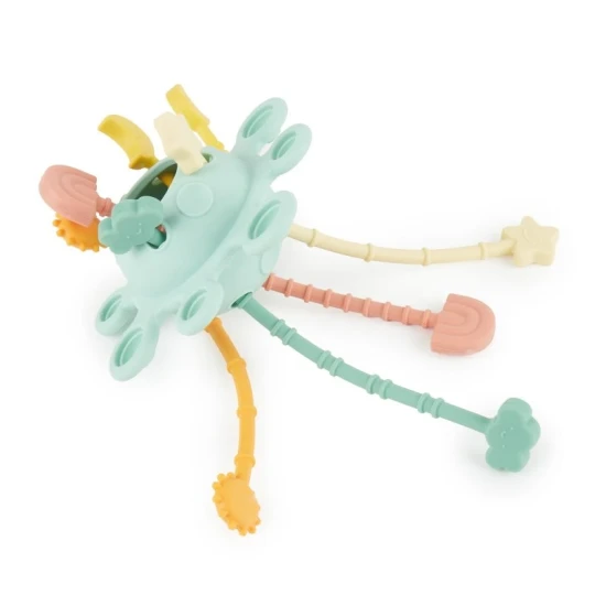 Silikonová motorická hračka s aktivitami Eucalyptus – Montessori hračka pro děti od 12 měsíců