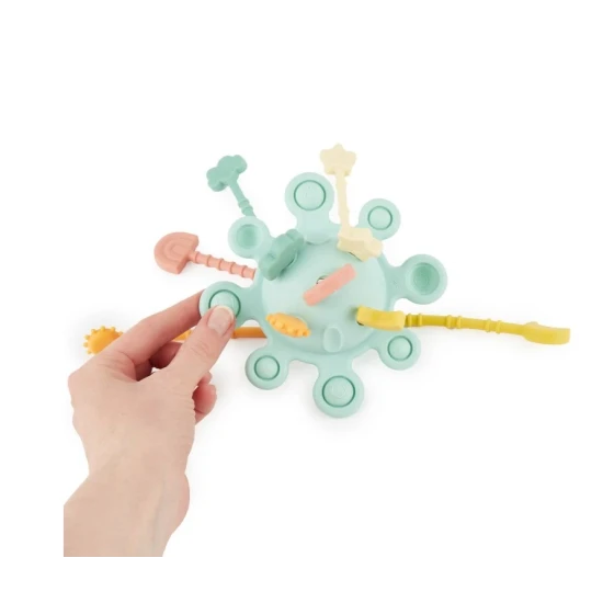 Silikonová motorická hračka s aktivitami Eucalyptus – Montessori hračka pro děti od 12 měsíců