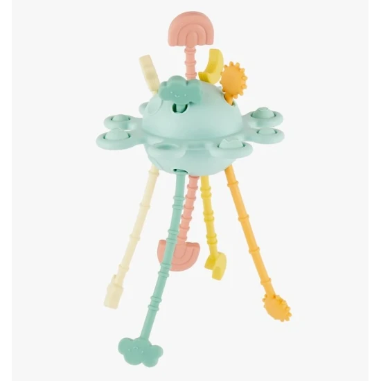 Silikonová motorická hračka s aktivitami Eucalyptus – Montessori hračka pro děti od 12 měsíců