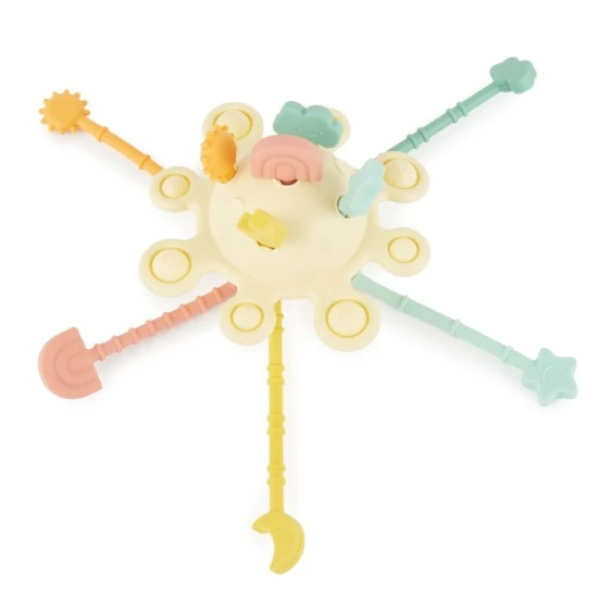 Silikonová motorická hračka s aktivitami Banana – Montessori hračka pro děti od 12 měsíců