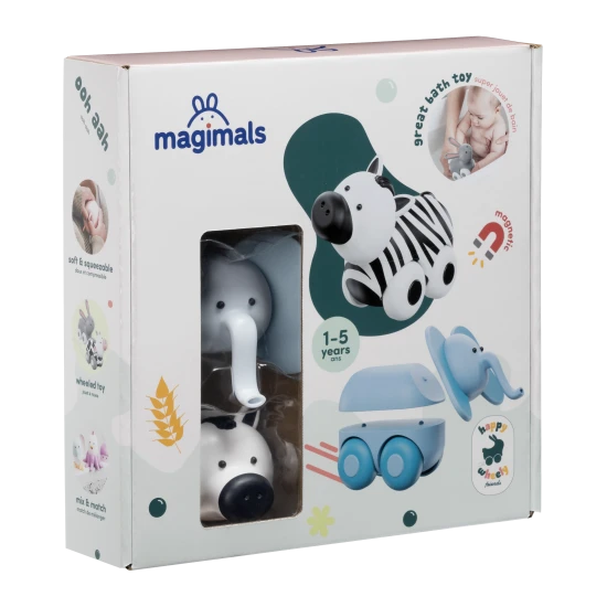Magnetická zvířátka Magimals Wheely – hračka Zebra a Slon na kolečkách s magnetickými částmi