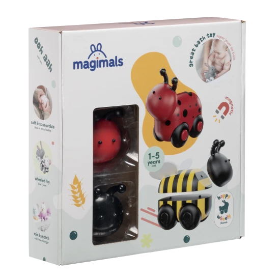 Magnetická zvířátka Magimals Wheely – dřevěná hračka Beruška a Včela na kolečkách s magnetickými částmi