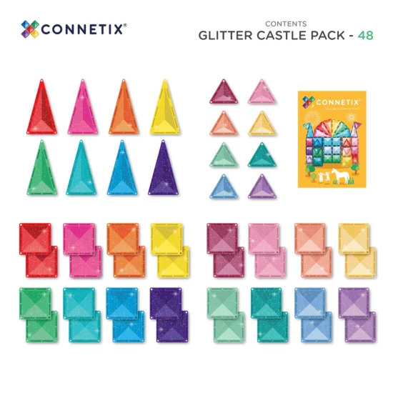 CONNETIX Pastelová Glitter Castle Pack Sada s Třpytkami – Magická, třpytivá stavebnice pro kreativní stavbu hradů, věží, mostů a dalších fantastických světů.
