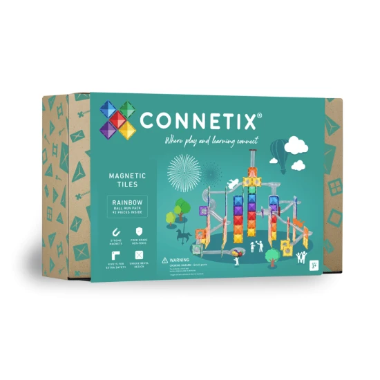 CONNETIX 92-dílná Duhová Kuličková Dráha – zábavné zatáčky pro děti, rozvoj kreativity a STEAM vzdělávání.