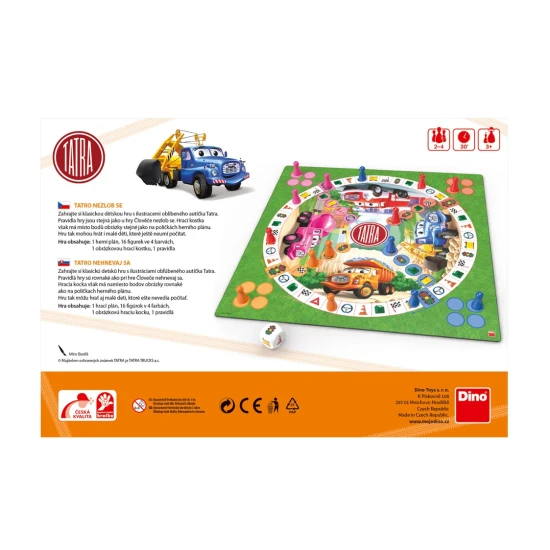 Tatro nezlob se – dětská stolní hra s autíčkem Tatra, hrací plán a kostka s obrázky
