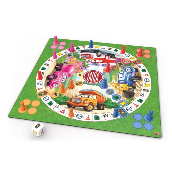 Tatro nezlob se – dětská stolní hra s autíčkem Tatra, hrací plán a kostka s obrázky