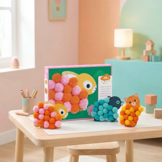 Koláže z bambulek Puntíkovaná zvířátka