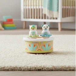 Dřevěná hrací skříňka Medvěd a sova