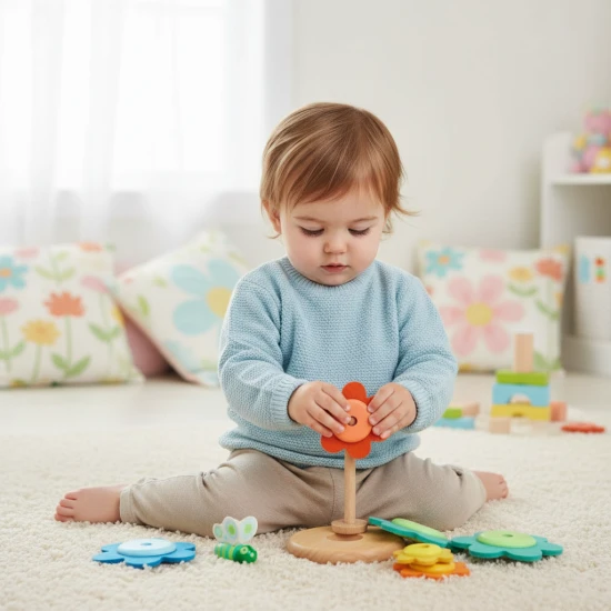 Dřevěná stohovací hračka Máslový květ: Vzdělávací hra pro batolata