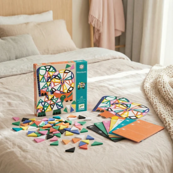 Djeco Afrika mozaikové samolepky – tvořivá sada s barevnými opakovatelně použitelnými pěnovými nálepkami na 3 zvířata ze savany.