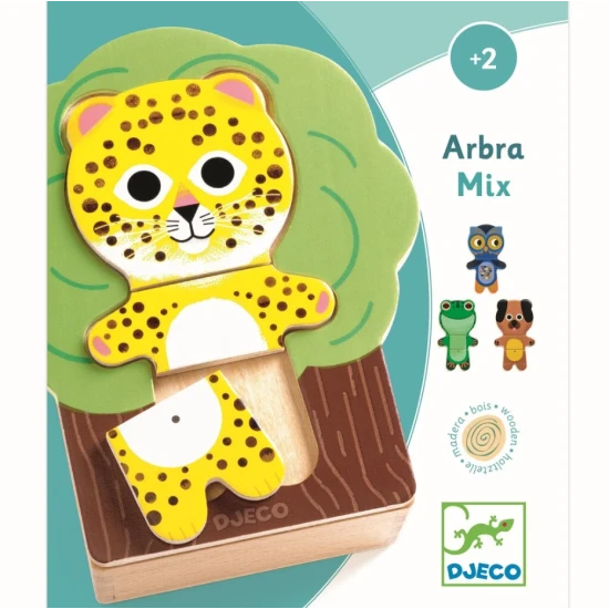 Djeco Vkládací puzzle Zvířátka Sada šesti třídílných puzzle v dřevěné krabici s tvarovaným víkem.