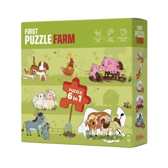 První puzzle Farma 6v1 se zvířátky z farmy a mláďátky