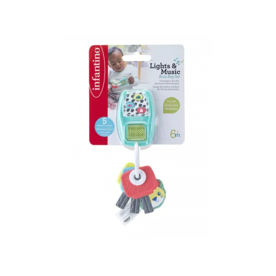 Barevné klíčky z příjemného materiálu s ovladačem, který po zmáčknutí svítí a hraje pět melodií a zvuků. 