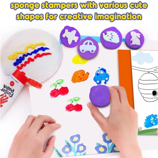 Dětská sada prstových barev a pěnových razítek – omyvatelné barvy