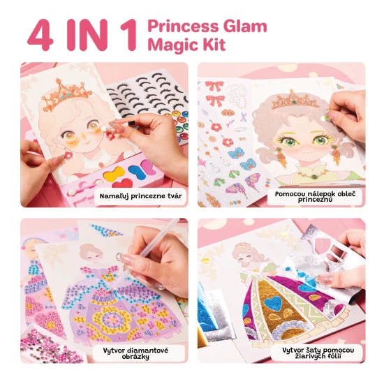 Jaro Melo 4v1 Princess Glam sada – make-up, oblékání, zdobení kamínky a fóliemi pro papírové princezny