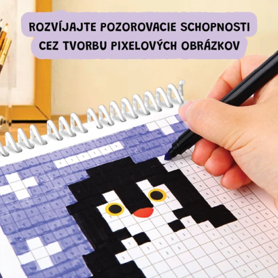 Jarmelo Pixel Art Zvířátka – omalovánka s 16 předtištěnými pixel zvířátky pro děti