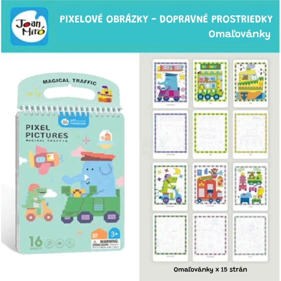 Jarmelo Pixel Art Dopravní prostředky – omalovánka s 16 předtištěnými pixel zvířátky pro děti
