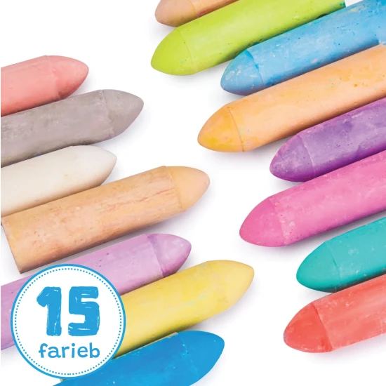 Jarmelo chodníkové křídy – 20 ks, 15 barev, netoxické, omyvatelné, ideální pro děti