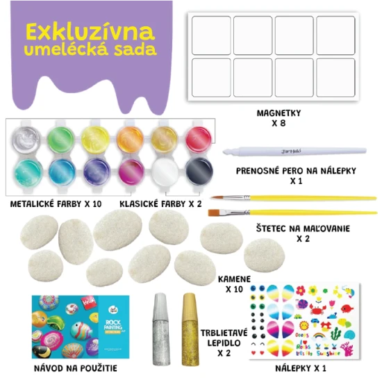 Jarmelo sada na malování kameny - oblázky, barvy, třpytky, štětce a samolepky v kreativní sadě