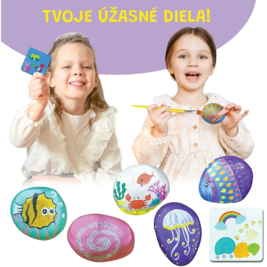 Jarmelo sada na malování kameny - oblázky, barvy, třpytky, štětce a samolepky v kreativní sadě