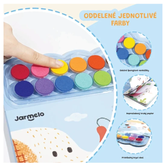 Jarmelo Kreativní sada: omalovánka s 12 prstovými barvami, netoxická kreativní hra pro děti