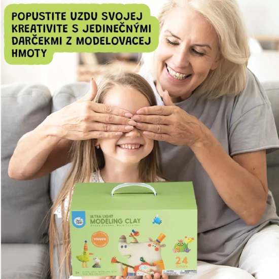 Jarmelo Ultra lehká modelovací hmota – sada 24 barev v boxu s nástroji a doplňky pro děti