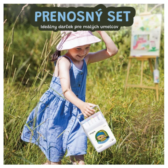 Jarmelo oboustranné fixy v přenosném boxu – 24 barev, štětec a hrubý hrot, netoxické a omyvatelné