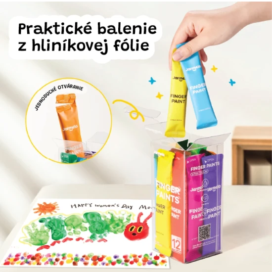 Jarmelo prstové barvy – 12 sáčků v hliníkové fólii, netoxické a vhodné na cesty