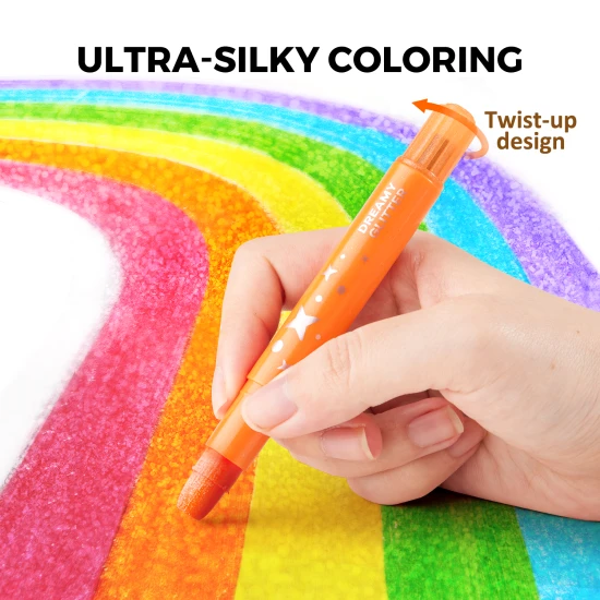 Třpytivé Barevné jemné omyvatelné voskovky pro děti v praktickém boxu – 12 kusů